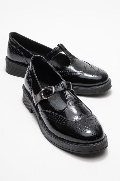 Janney - Black Patent Leather Strap Loafers (Women)