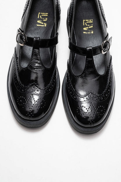 Janney - Black Patent Leather Strap Loafers (Women)