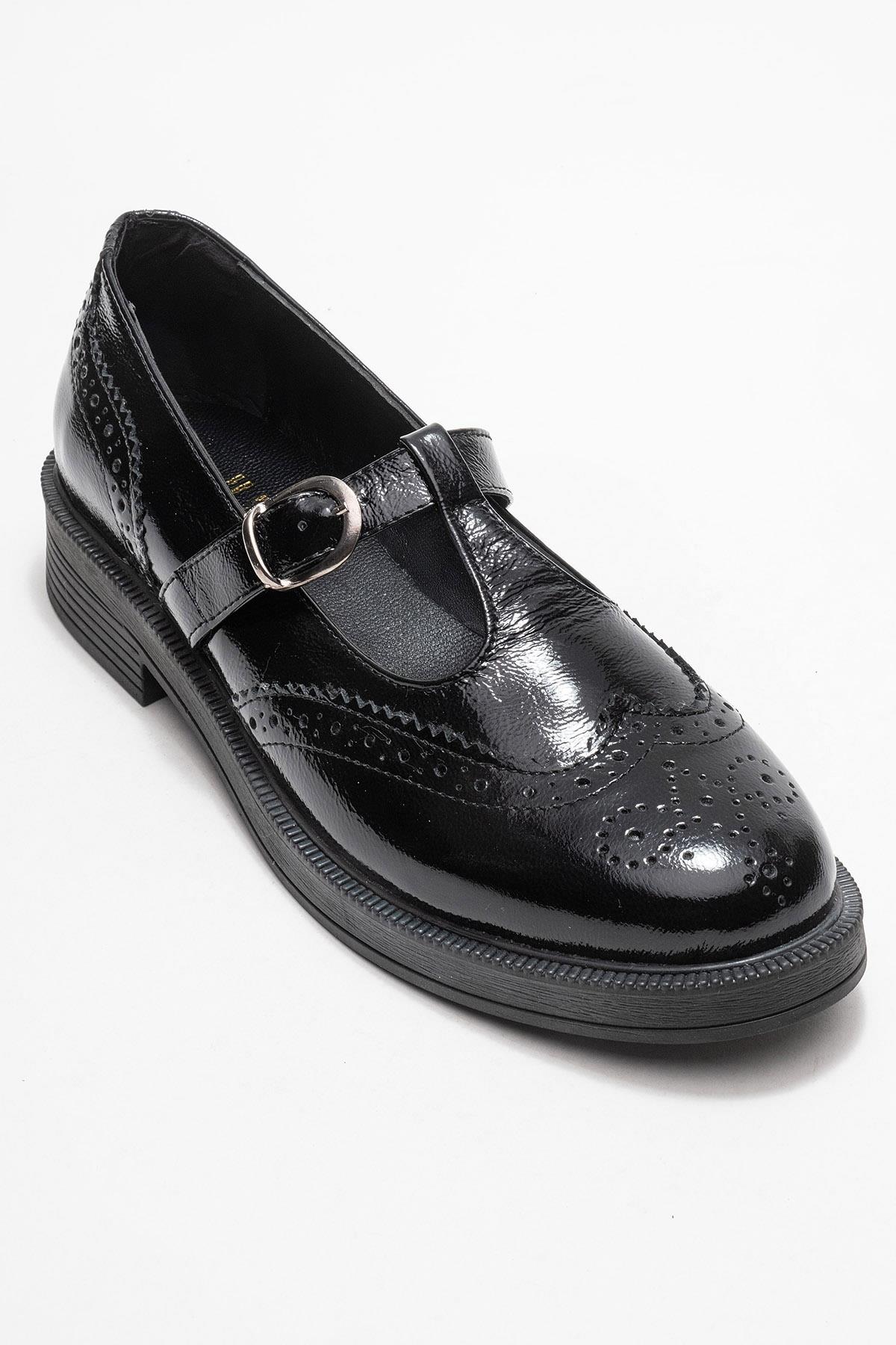 Janney - Black Patent Leather Strap Loafers (Women)