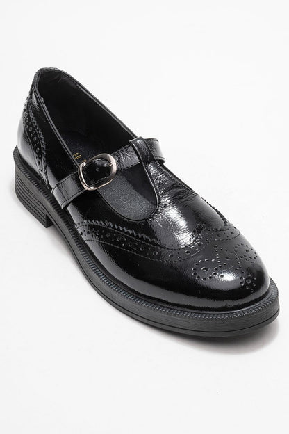 Janney - Black Patent Leather Strap Loafers (Women)