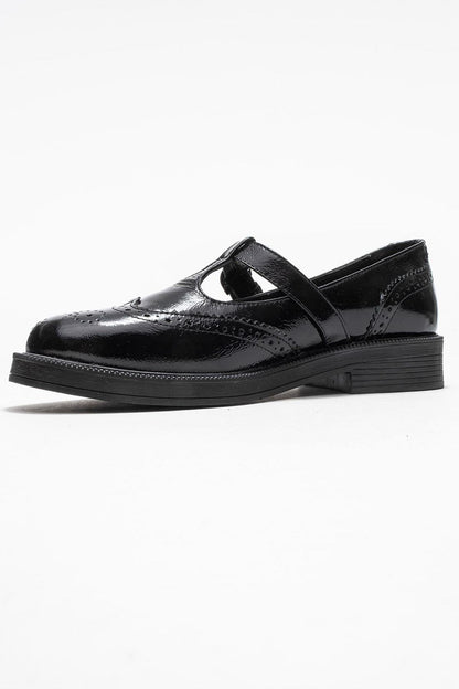Janney - Black Patent Leather Strap Loafers (Women)