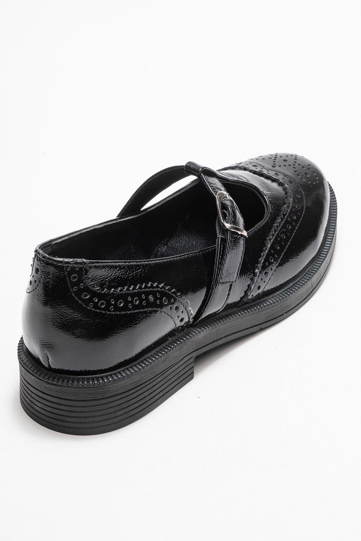 Janney - Black Patent Leather Strap Loafers (Women)