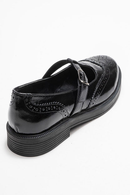 Janney - Black Patent Leather Strap Loafers (Women)