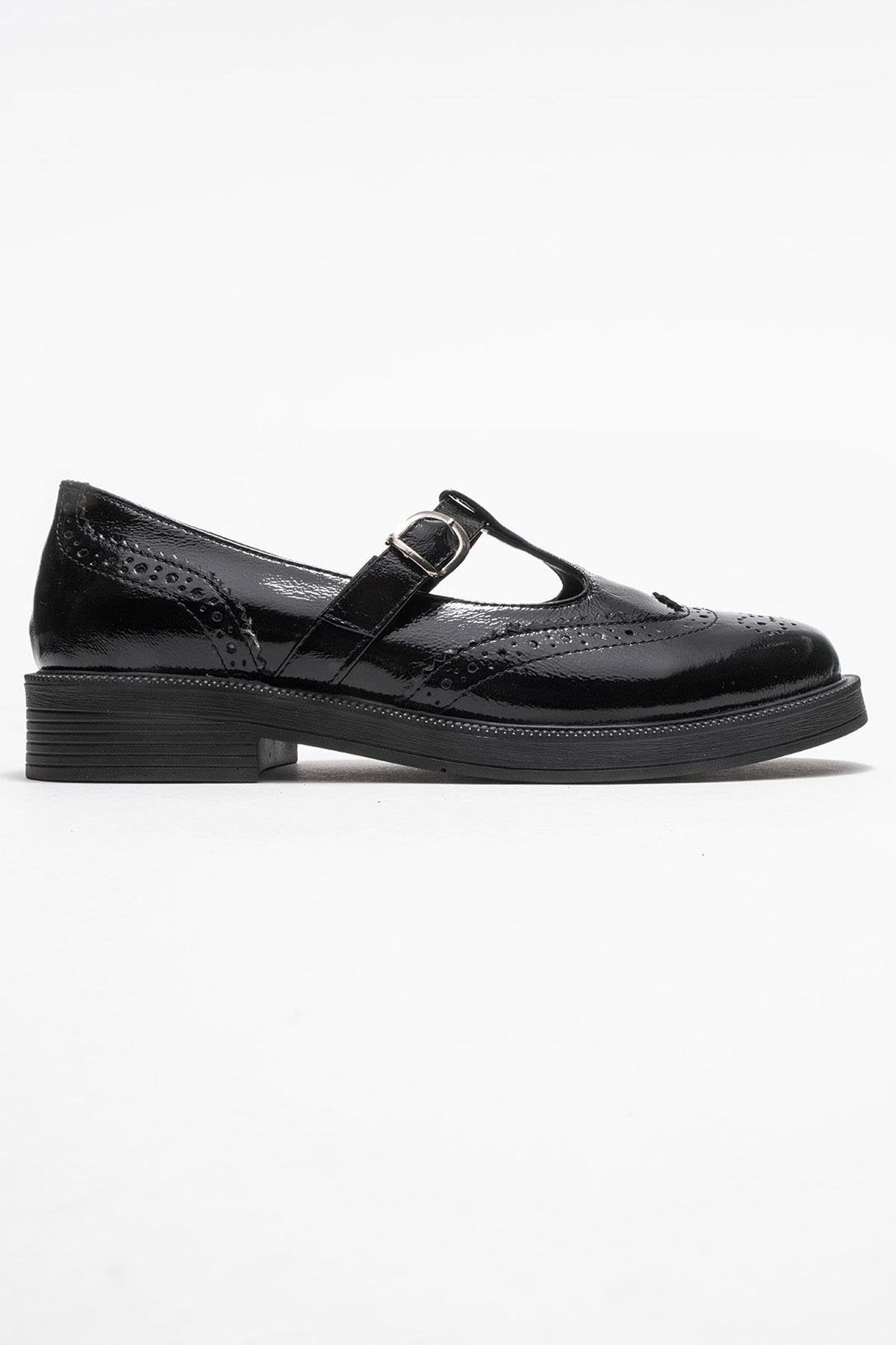 Janney - Black Patent Leather Strap Loafers (Women)