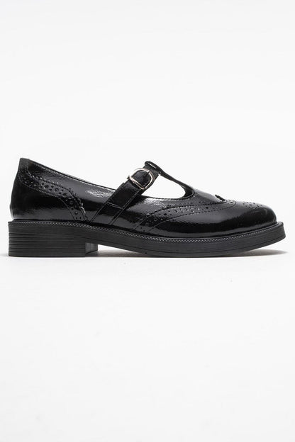 Janney - Black Patent Leather Strap Loafers (Women)