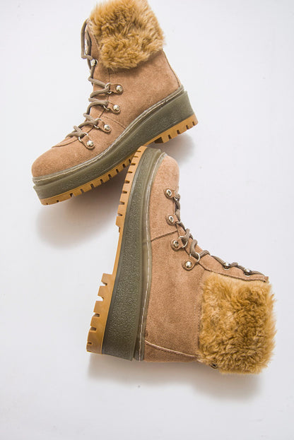 Lunira - Botín de gamuza con piel color beige (mujer)