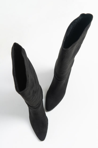 120 - Bota alta de tacón ancho de ante negro (Mujer)