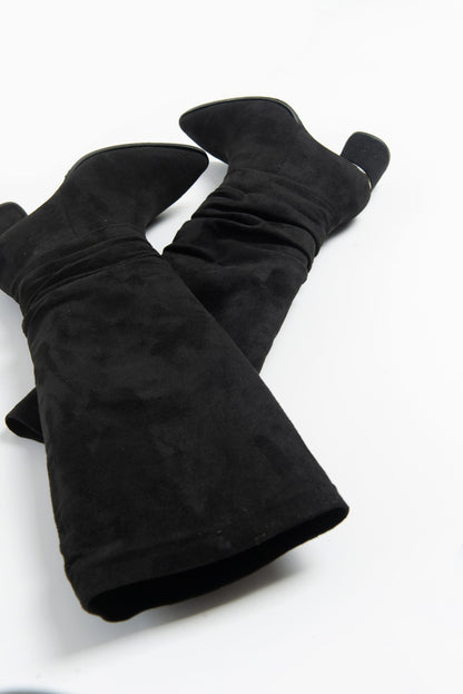 120 - Bota alta de tacón ancho de ante negro (Mujer)