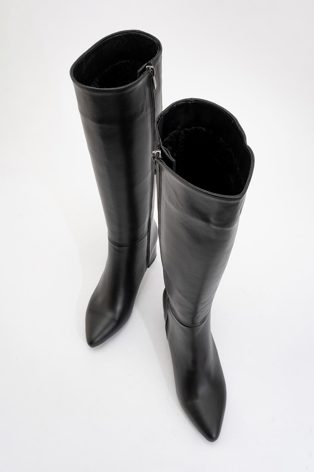 Sejas - Black Leather Block Heel Knee-High Boot (Women)
