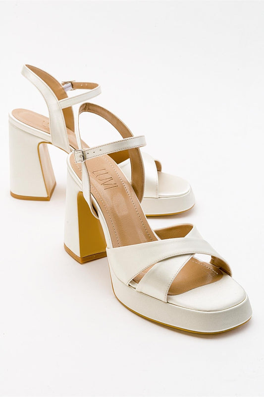 Lello - Ecru Beige Satin Platform Heel Shoe (Women)