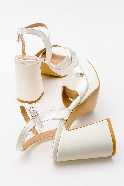 Lello - Zapatilla de tacón de plataforma de satén color beige crudo (Mujer)