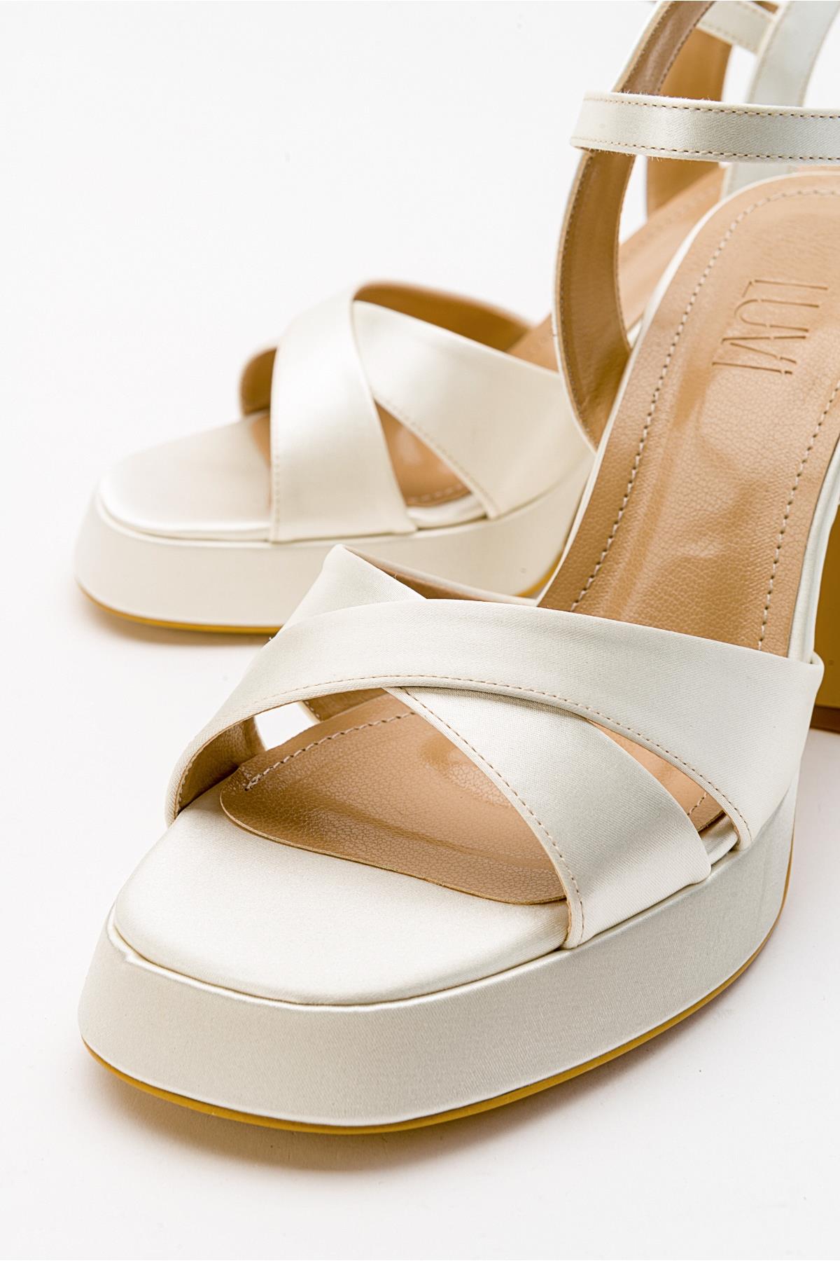 Lello - Zapatilla de tacón de plataforma de satén color beige crudo (Mujer)