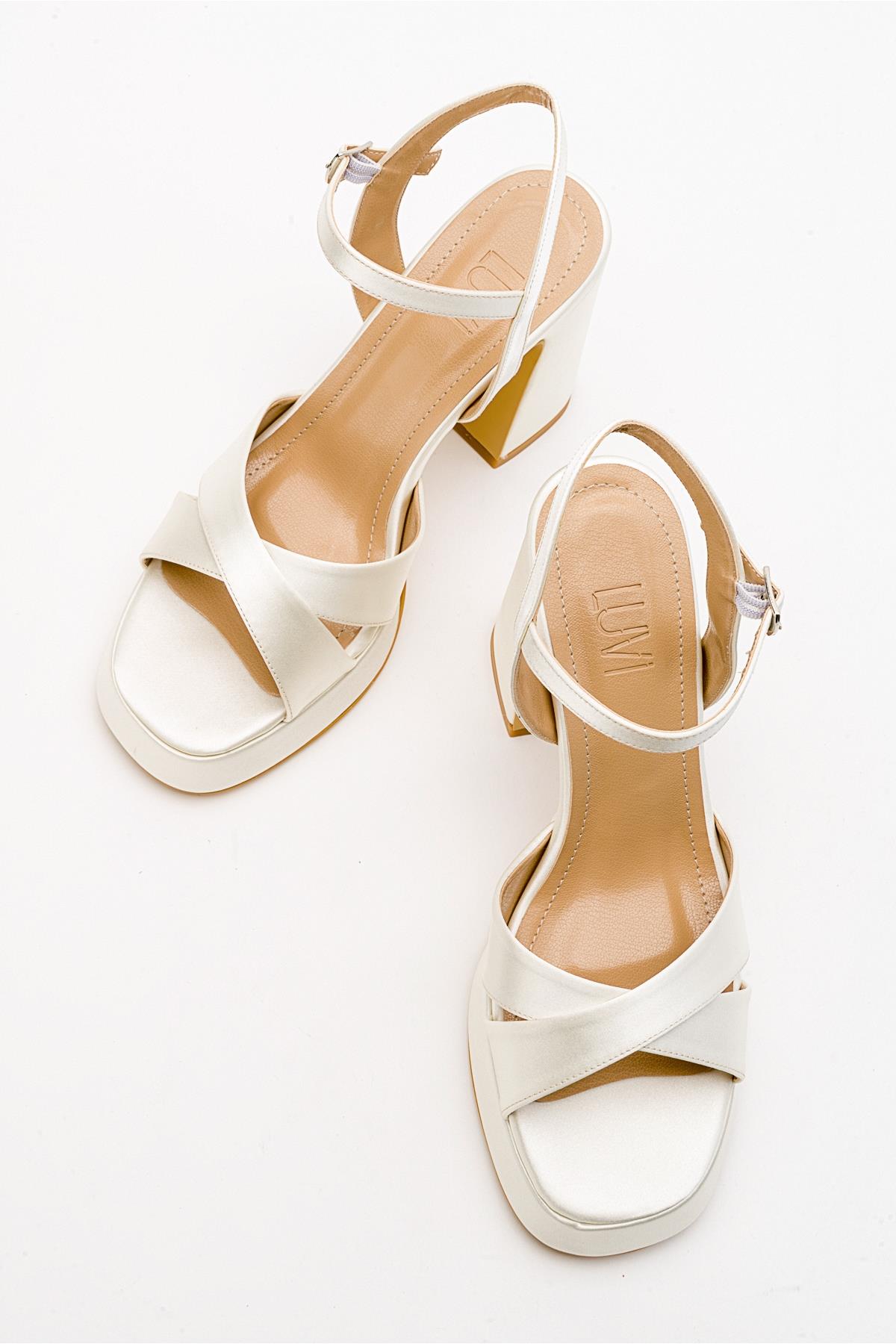 Lello - Zapatilla de tacón de plataforma de satén color beige crudo (Mujer)