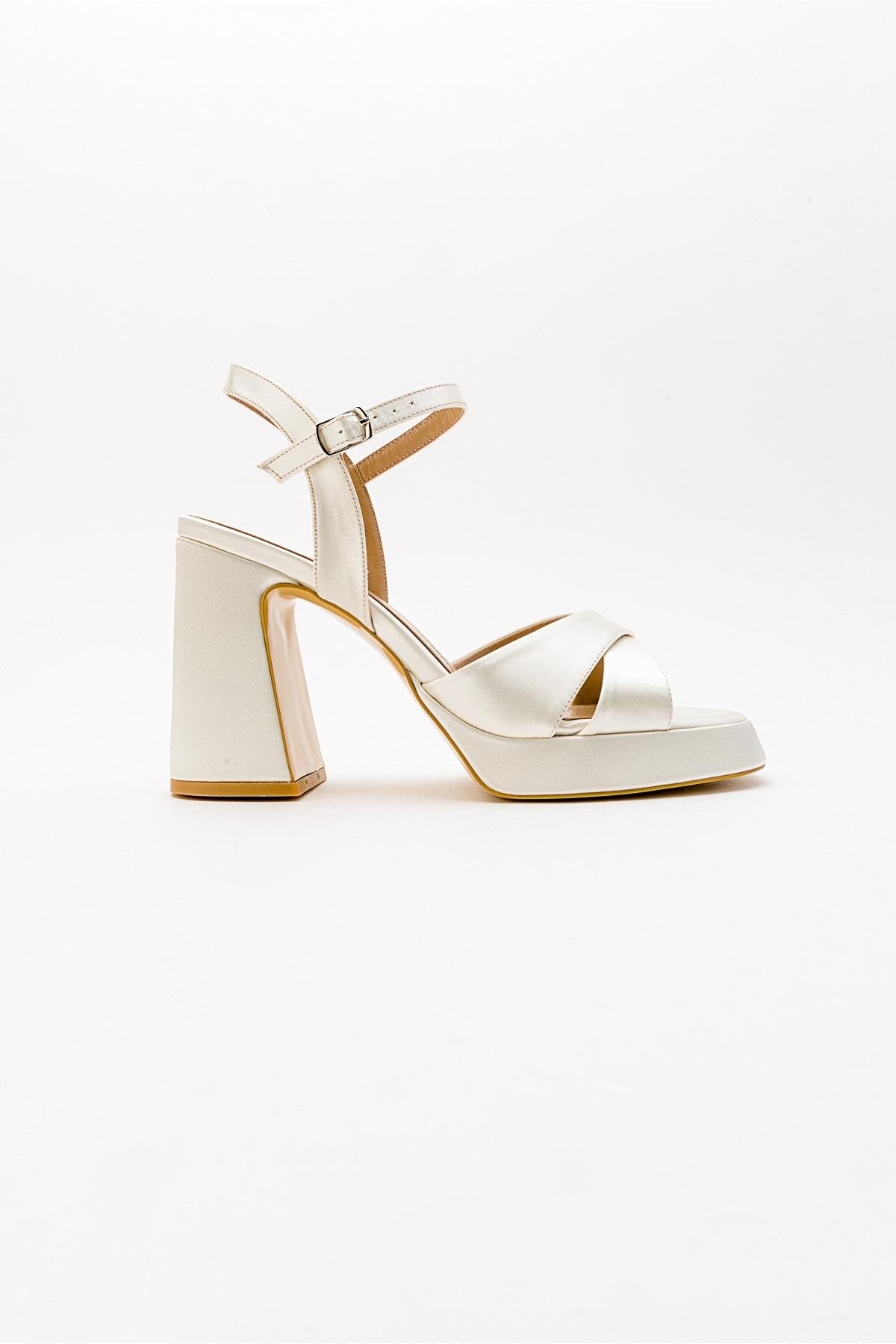 Lello - Zapatilla de tacón de plataforma de satén color beige crudo (Mujer)