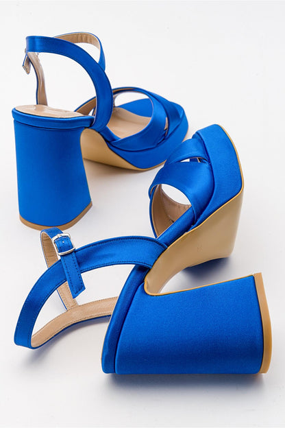 Lello - Zapatos de tacón de plataforma de satén cobalto (Mujer)