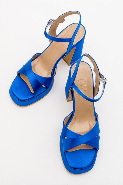 Lello - Zapatos de tacón de plataforma de satén cobalto (Mujer)