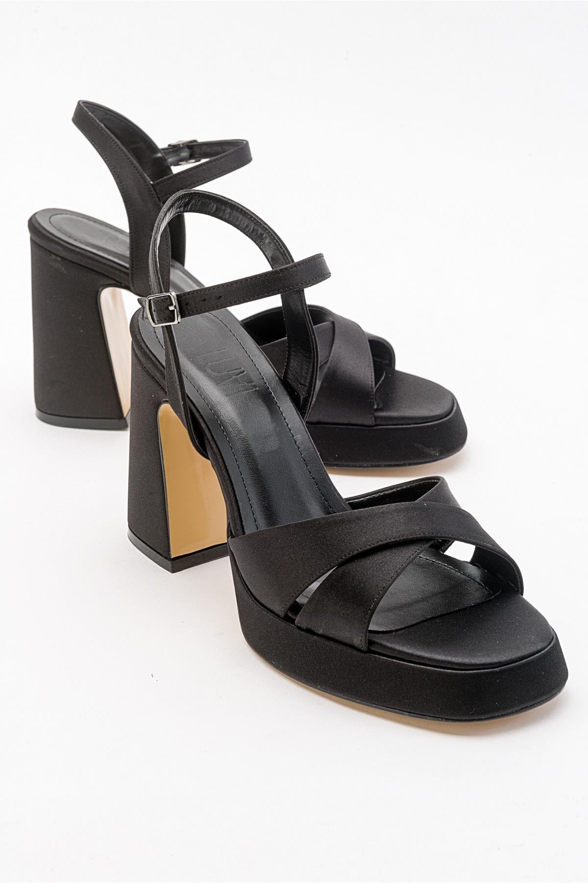 Lello - Zapatos de tacón de plataforma de satén negro (mujer)