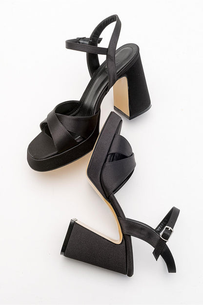 Lello - Zapatos de tacón de plataforma de satén negro (mujer)