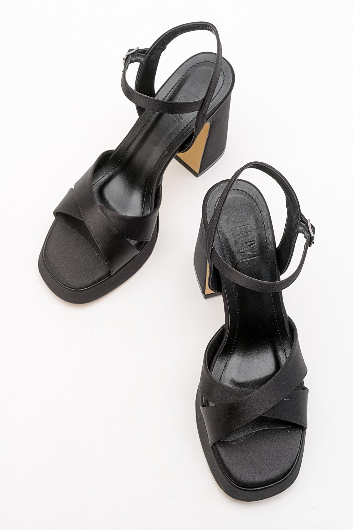 Lello - Zapatos de tacón de plataforma de satén negro (mujer)
