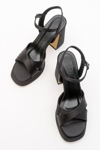 Lello - Zapatos de tacón de plataforma de satén negro (mujer)