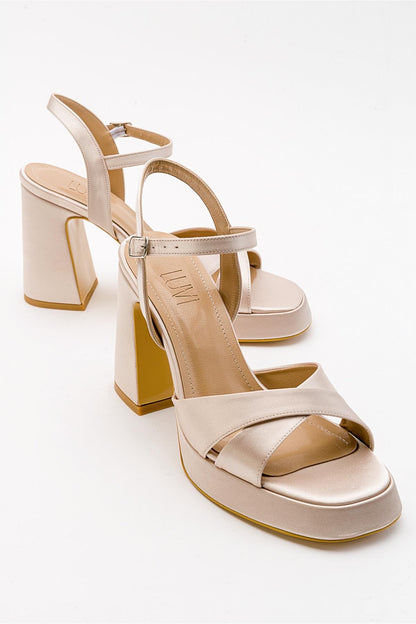 Lello - Zapato de Tacón de Plataforma de Satén Beige (Mujer)