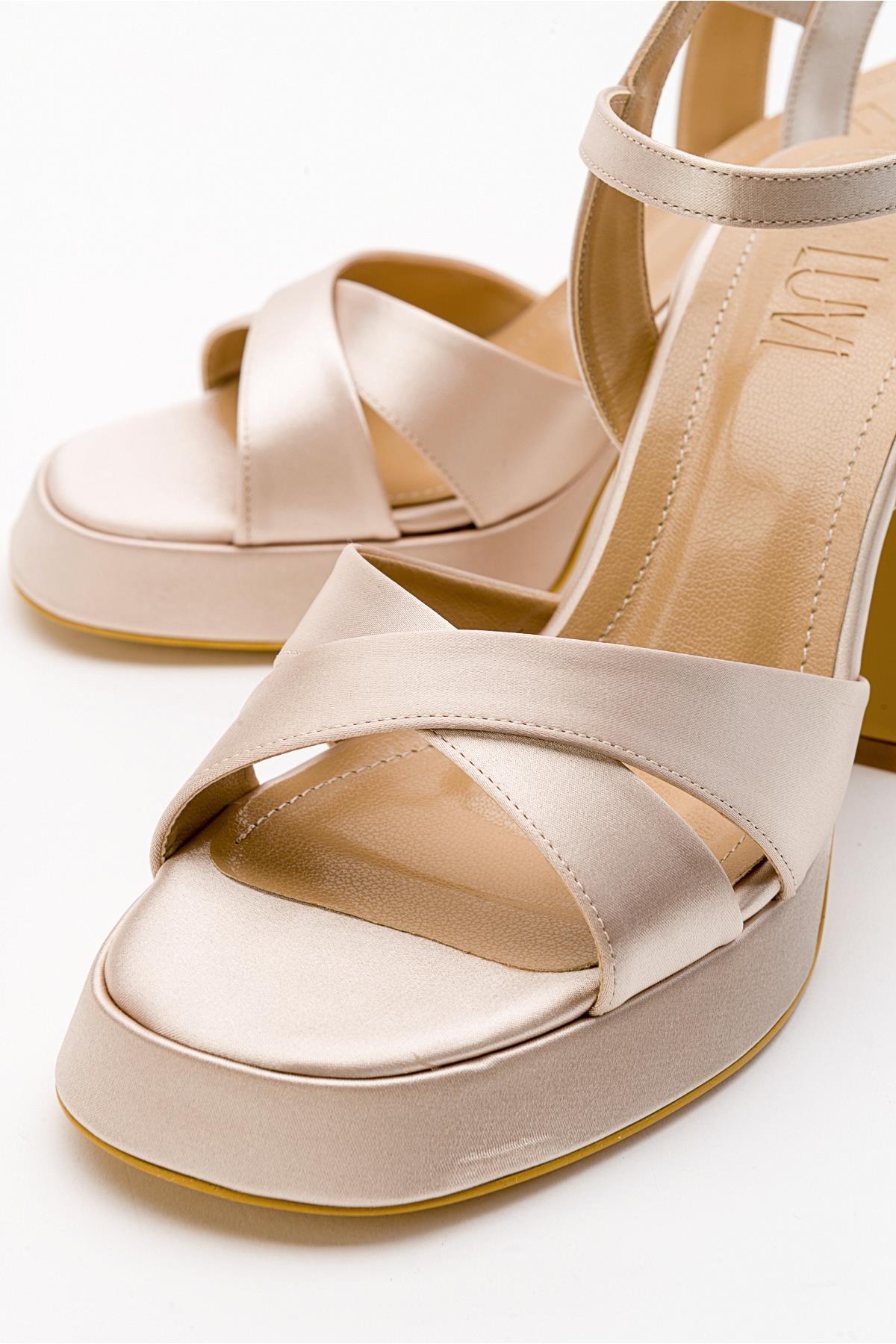 Lello - Zapato de Tacón de Plataforma de Satén Beige (Mujer)