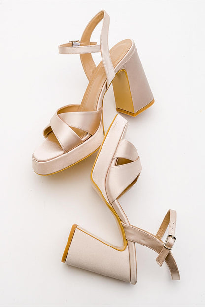 Lello - Zapato de Tacón de Plataforma de Satén Beige (Mujer)