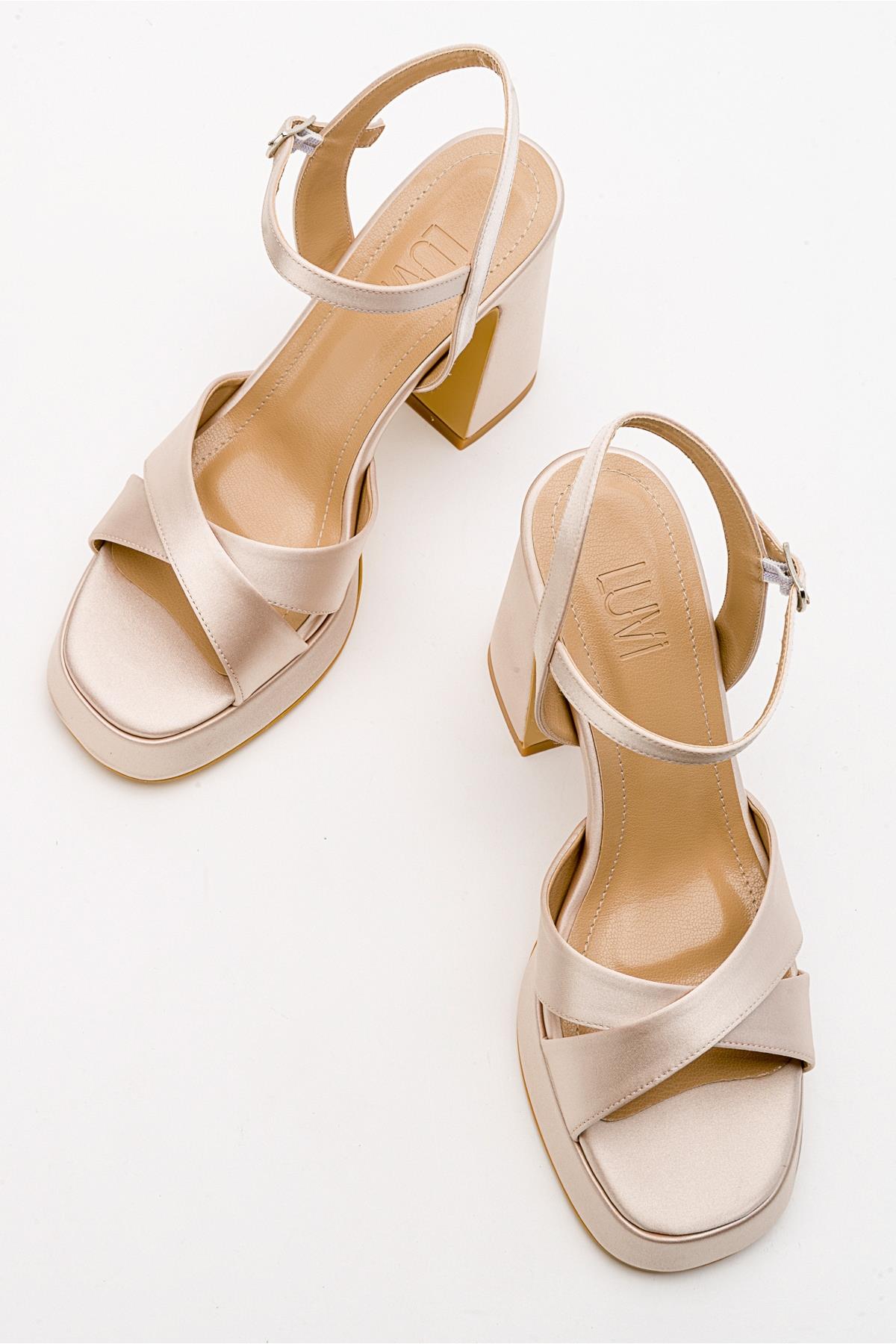 Lello - Zapato de Tacón de Plataforma de Satén Beige (Mujer)