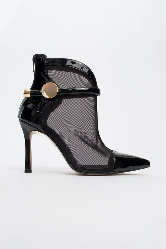 Grove - Black Patent Back-Zip High Heel Mesh Boot (Women)