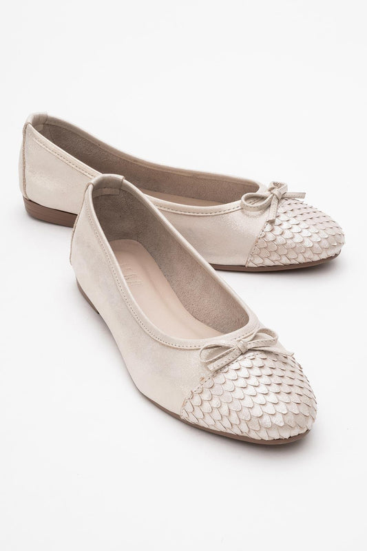 02 - Bailarinas de piel auténtica con purpurina beige (Mujer)