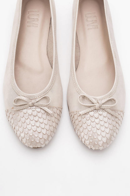 02 - Bailarinas de piel auténtica con purpurina beige (Mujer)