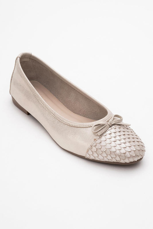 02 - Beige Glitter Genuine Leather Ballet Flat (Women)