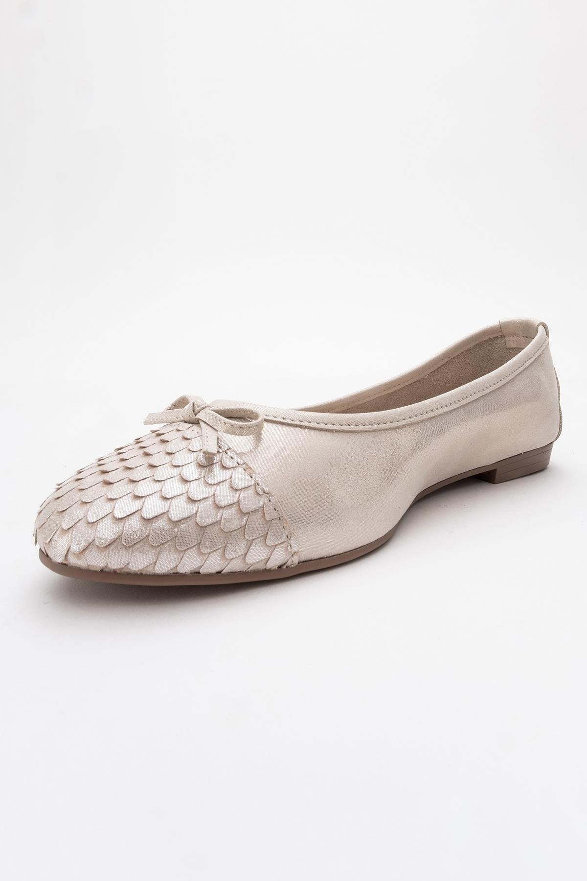 02 - Bailarinas de piel auténtica con purpurina beige (Mujer)