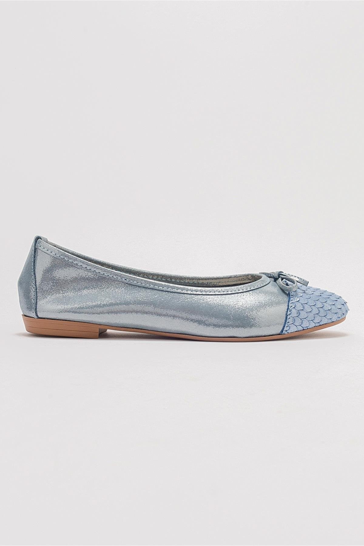 02 - Bailarina plana de purpurina azul de piel auténtica (mujer)