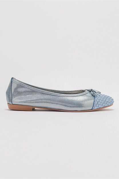 02 - Bailarina plana de purpurina azul de piel auténtica (mujer)