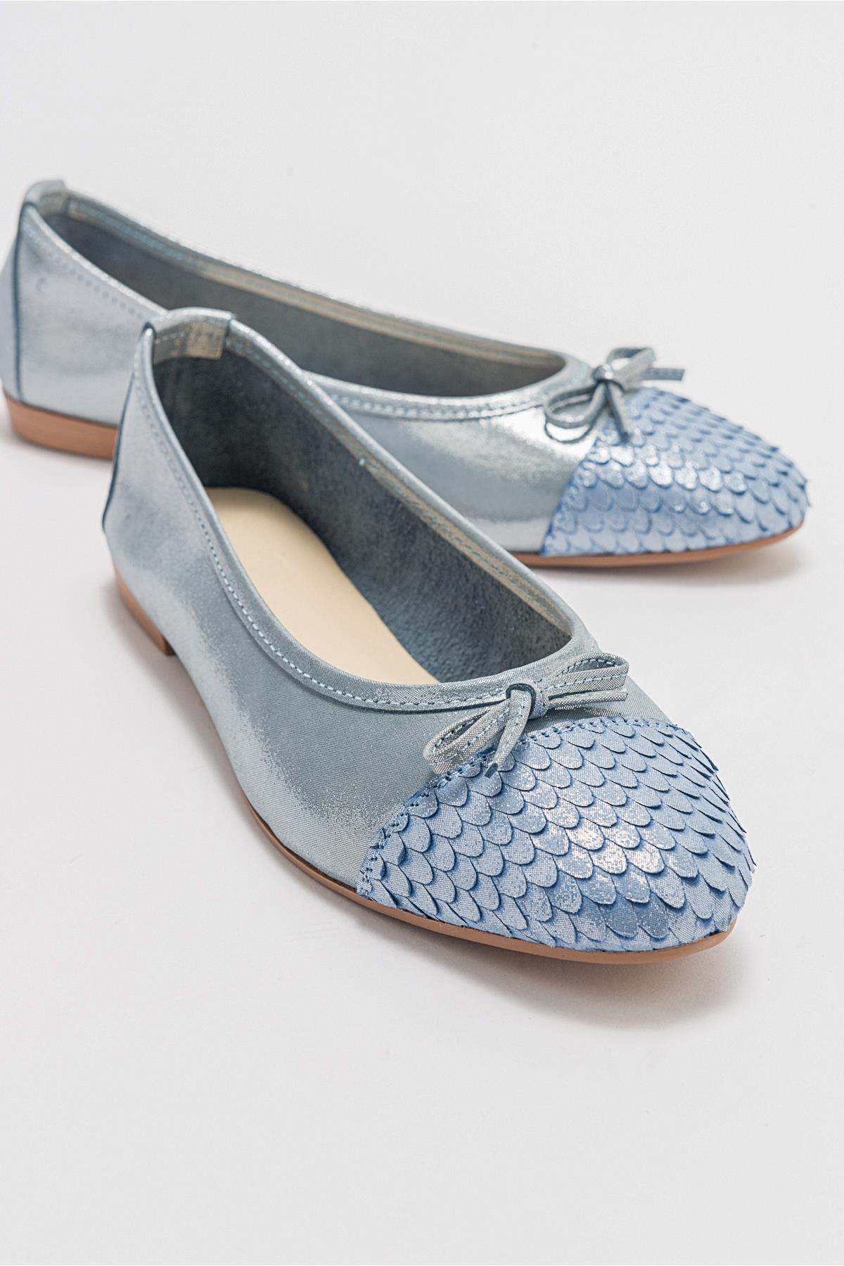 02 - Bailarina plana de purpurina azul de piel auténtica (mujer)