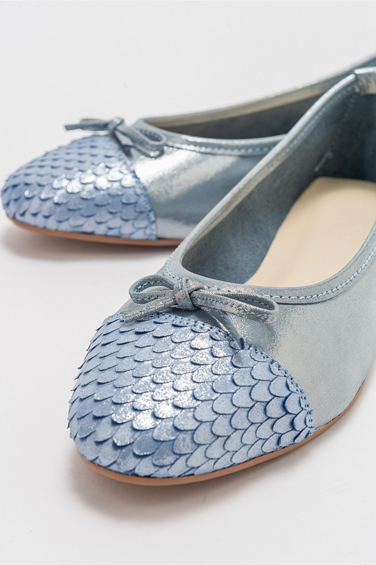 02 - Bailarina plana de purpurina azul de piel auténtica (mujer)