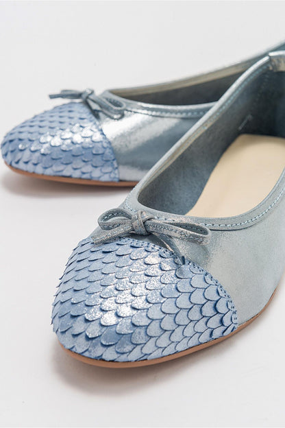 02 - Bailarina plana de purpurina azul de piel auténtica (mujer)