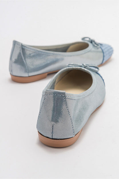 02 - Bailarina plana de purpurina azul de piel auténtica (mujer)