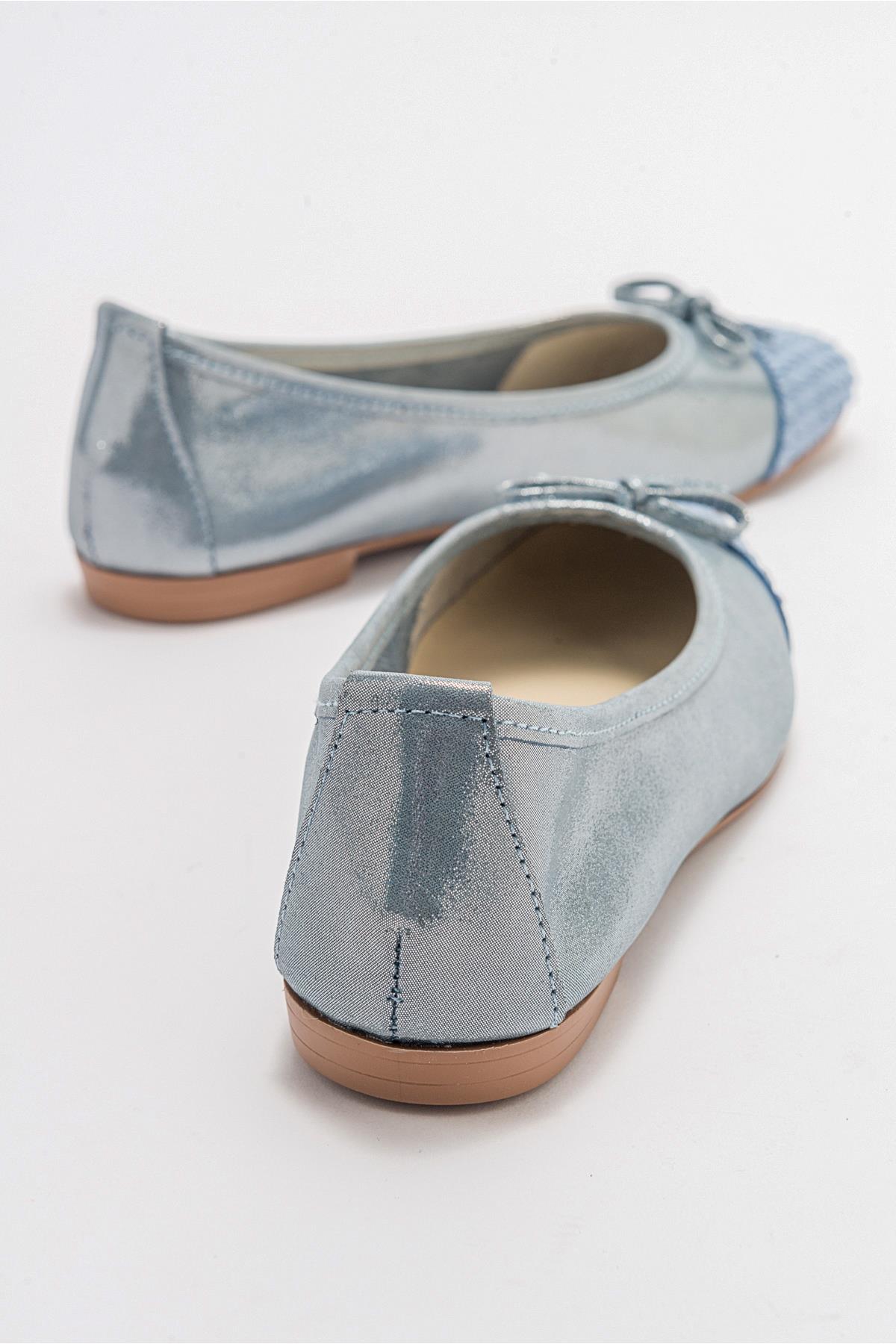 02 - Bailarina plana de purpurina azul de piel auténtica (mujer)
