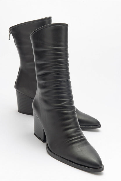 Laval - Bota de tacón de bloque con cremallera trasera negra (Mujer)