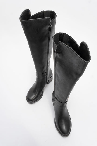 Moreni - Bota alta hasta la rodilla elástica negra con hebilla y tacón de bloque (Mujer)