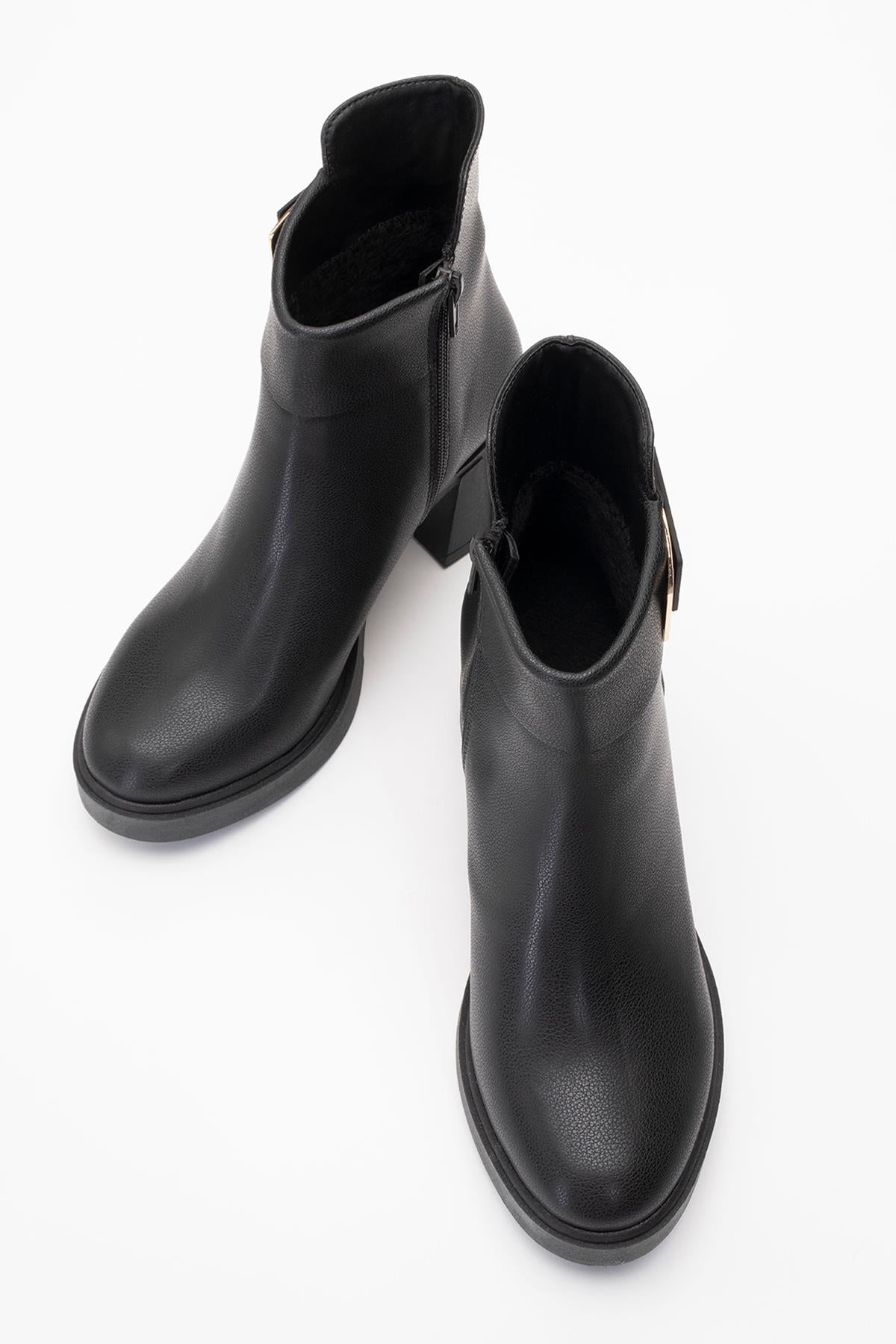 Rashe - Botín Negro con Cremallera y Tacón Grueso (Mujer)