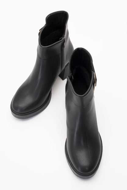 Rashe - Botín Negro con Cremallera y Tacón Grueso (Mujer)
