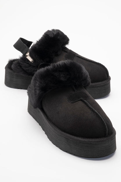 Olessa - Pantuflas de cuero genuino negro y gamuza con forro de piel (mujer)