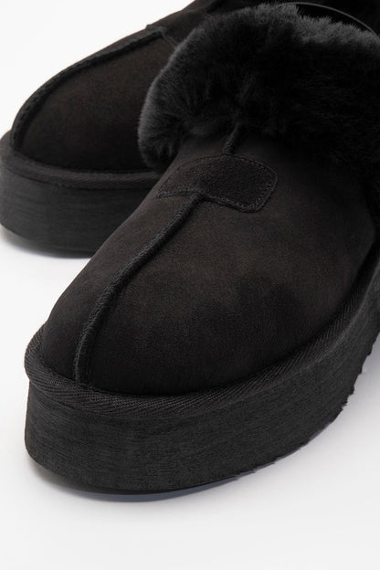 Olessa - Pantuflas de cuero genuino negro y gamuza con forro de piel (mujer)
