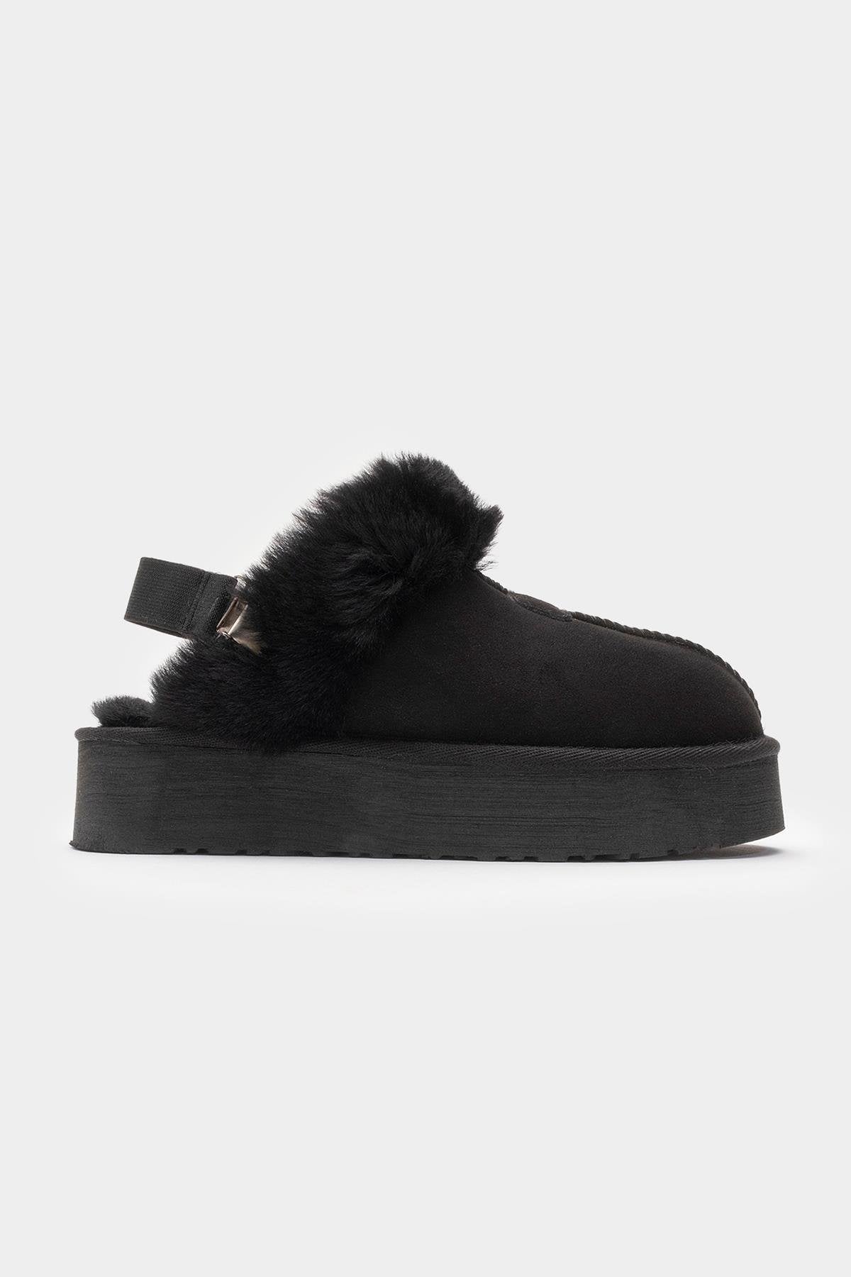 Olessa - Pantuflas de cuero genuino negro y gamuza con forro de piel (mujer)