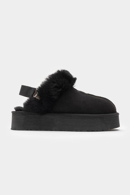 Olessa - Pantuflas de cuero genuino negro y gamuza con forro de piel (mujer)