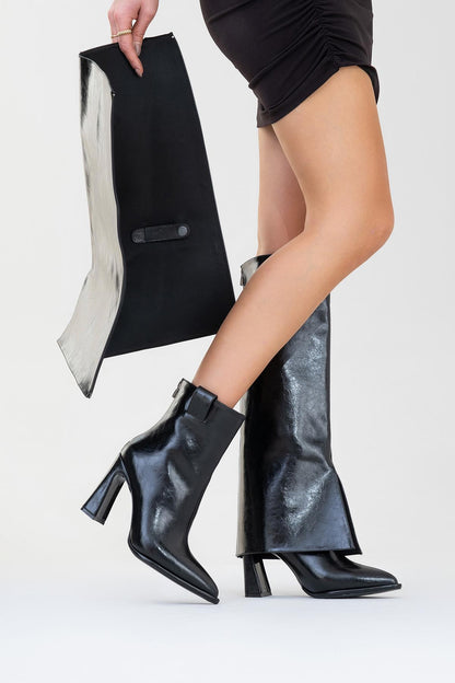 Aja - Black Block Heel Convertible Knee High Boot (Women)