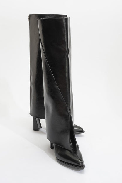 Aja - Black Block Heel Convertible Knee High Boot (Women)